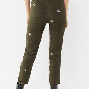 HOT LAVA Khaki Olive Green/Brown Work Wear Pants w/ Embroidered Cherubs